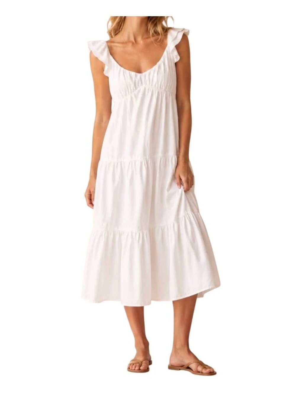 NWT Few Moda Ruffle Strap Scoop Neck Midi Dress White Large